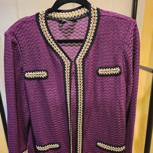 Ming Wang Purple Sweater Beige Gold Trim Large